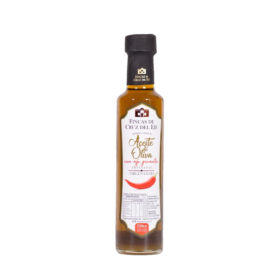 Aceite de oliva  saborizado con ají - Envase de vidrio de 250cc